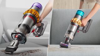 Dyson V15 Detect vs V15 Detect Absolute cordless vacuums, in handheld mode